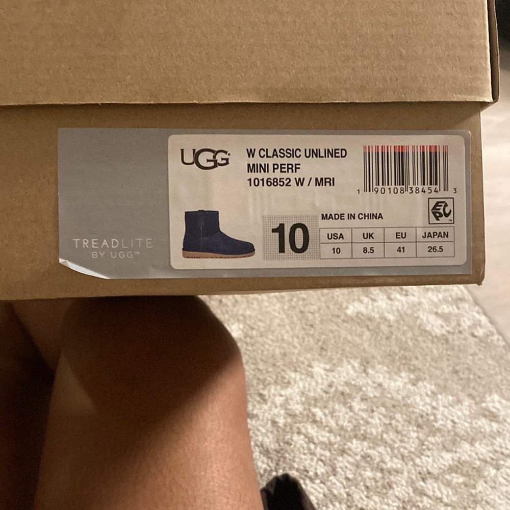 Blue suede/leather UGG  perforated mini boots